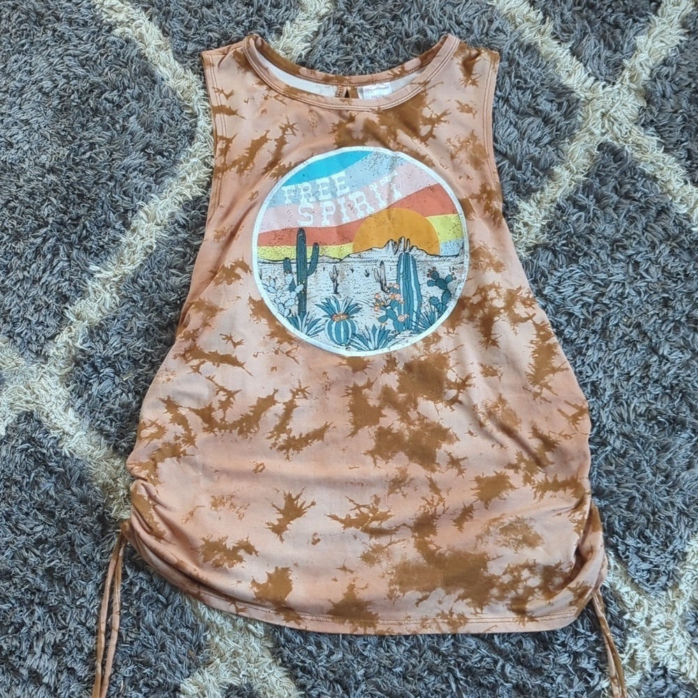 No Boundaries Free Spirit Graphic Sleeveless Tank Top Tie String Sides XXL